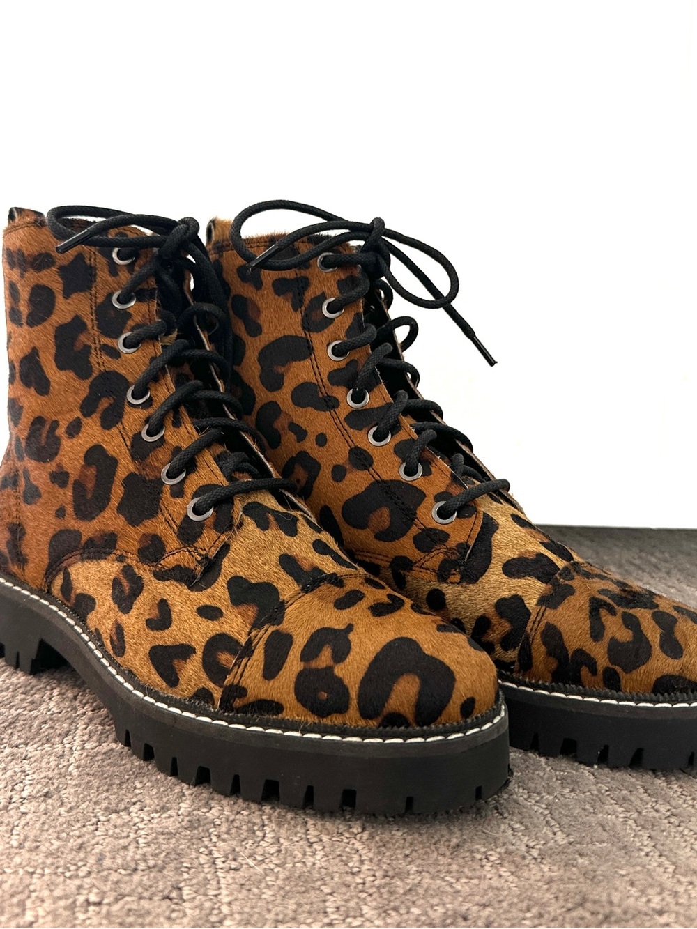 Myra Bag Leopard-Print Lace-Up Combat Boots - Brown and Black